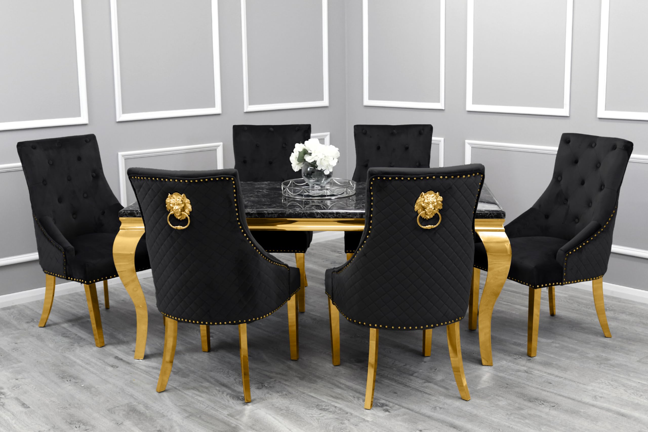 Marble Dining Table with Gold Frame – Modern Marble Top Dining Room Table for 4 or 6 Chairs (Table Only, Chairs Sold Separately)