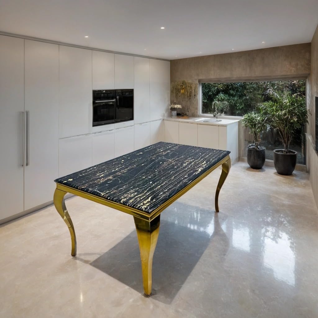 Marble Dining Table with Gold Frame – Modern Marble Top Dining Room Table for 4 or 6 Chairs (Table Only, Chairs Sold Separately)