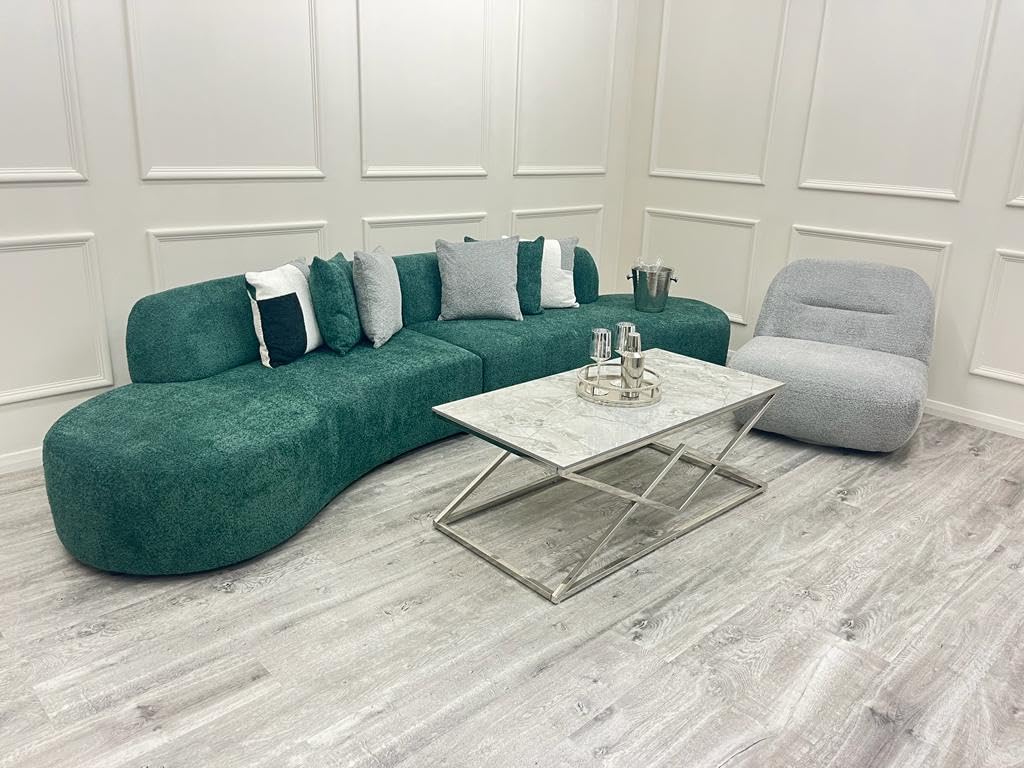 Miami Curved Boucle Sofa 3 Seater Modern Sculptural with Deep Seat Mid Century Style Curved Sofa for Living Room