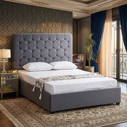 Madison 4ft6 Grey Velvet Double Bed – Upholstered Bed Frame