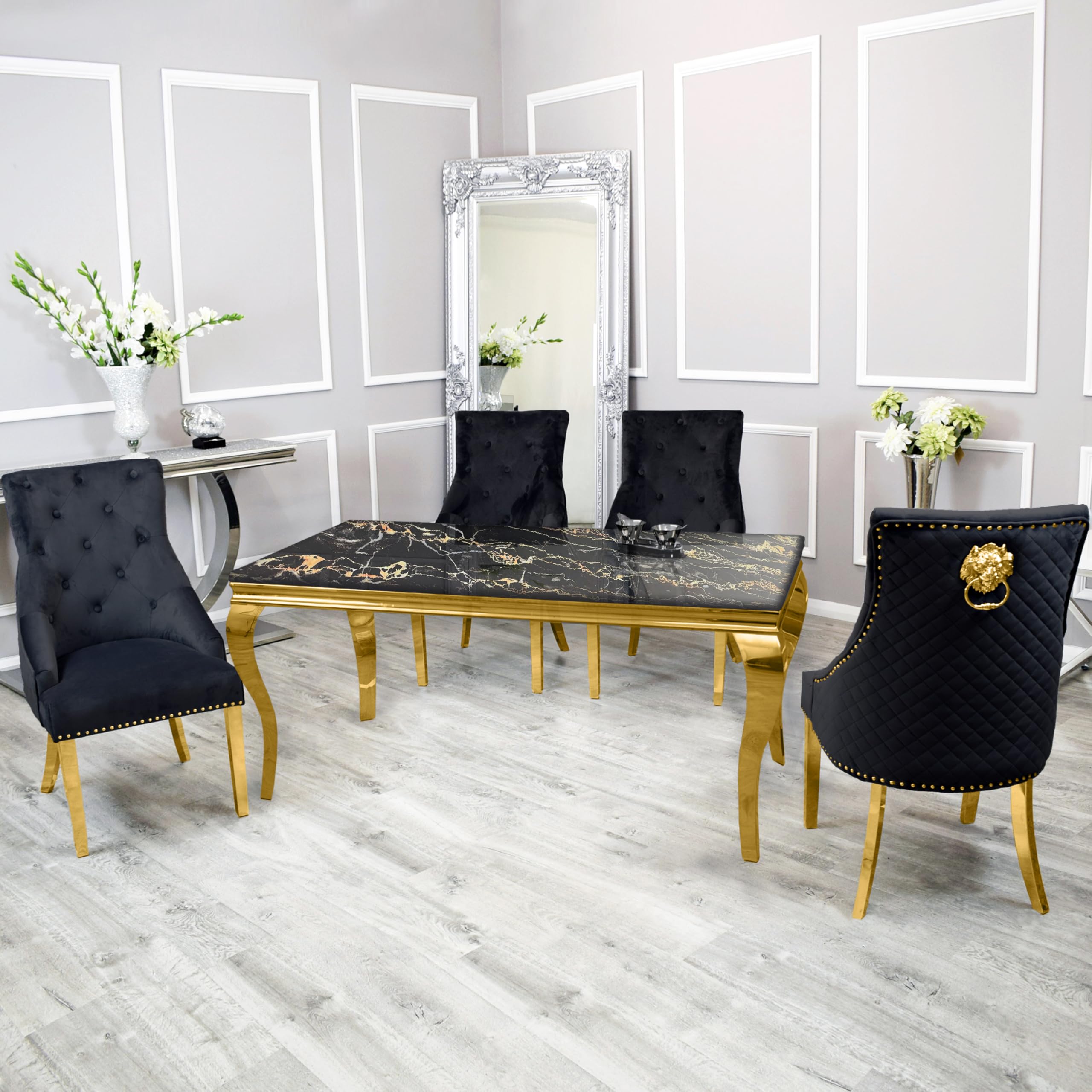 Marble Dining Table with Gold Frame – Modern Marble Top Dining Room Table for 4 or 6 Chairs (Table Only, Chairs Sold Separately)