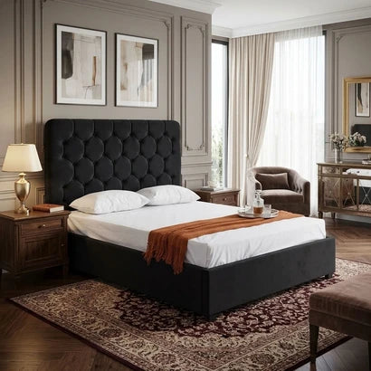 Madison 4ft6 Black Velvet Double Bed – Upholstered Bed Frame
