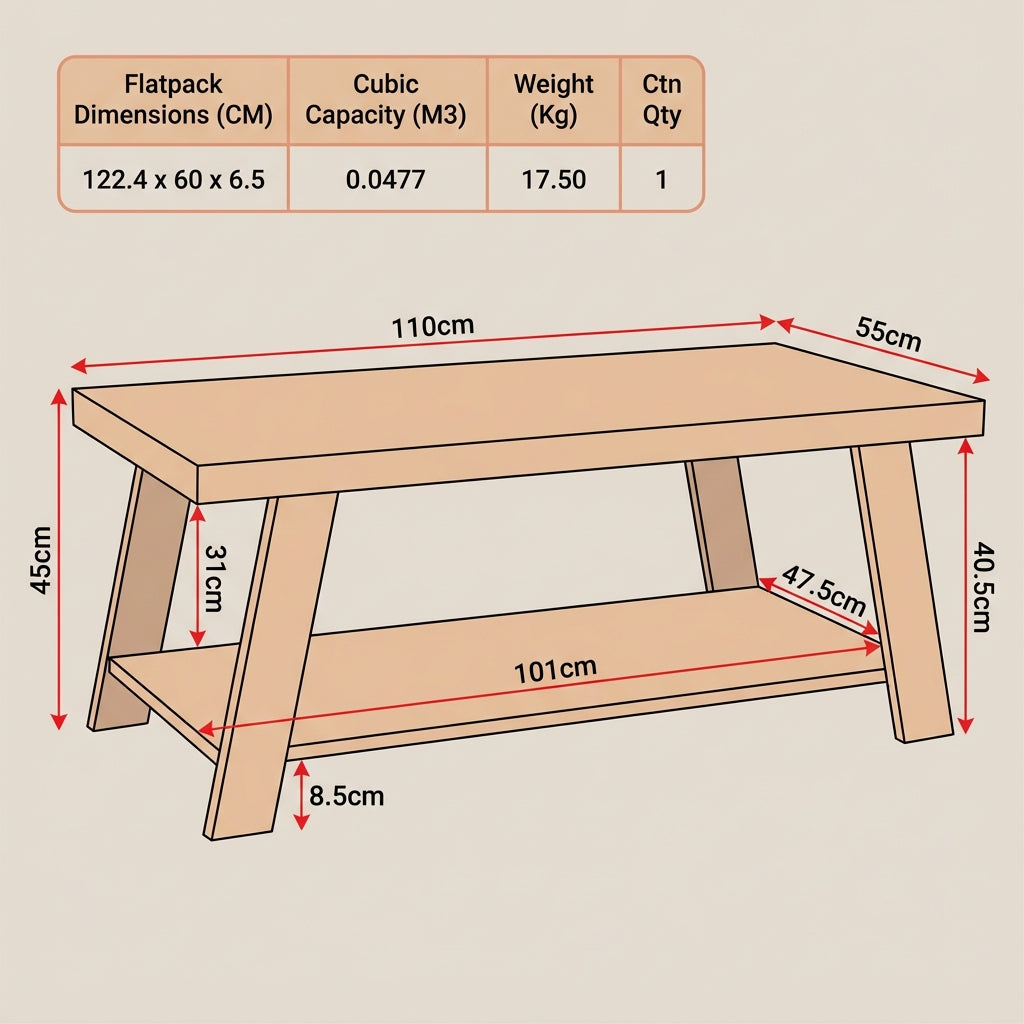 Eddie Coffee Table with Shelf – Grey Oak Effect