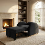 Boucle Sofa Bed Chair Single Pull Out Recliner in Beige or Charcoal Grey Compact Guest Chair with Foam Cushions No Assembly Fold Out Sleeper for Small Spaces Flats or Bedrooms