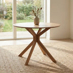 Round Oak Drop Leaf Dining Table Set with 2 Cream Upholstered Chairs – Space-Saving 2 Seater Dining Set