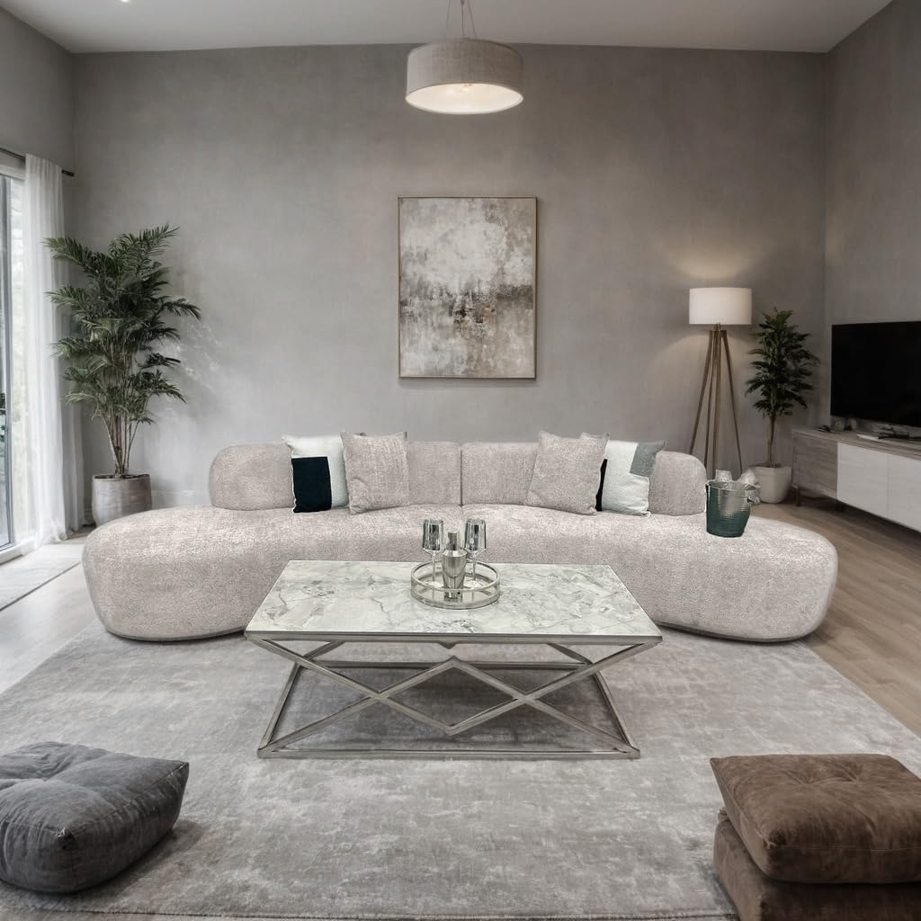 Miami Curved Boucle Sofa 3 Seater Modern Sculptural with Deep Seat Mid Century Style Curved Sofa for Living Room