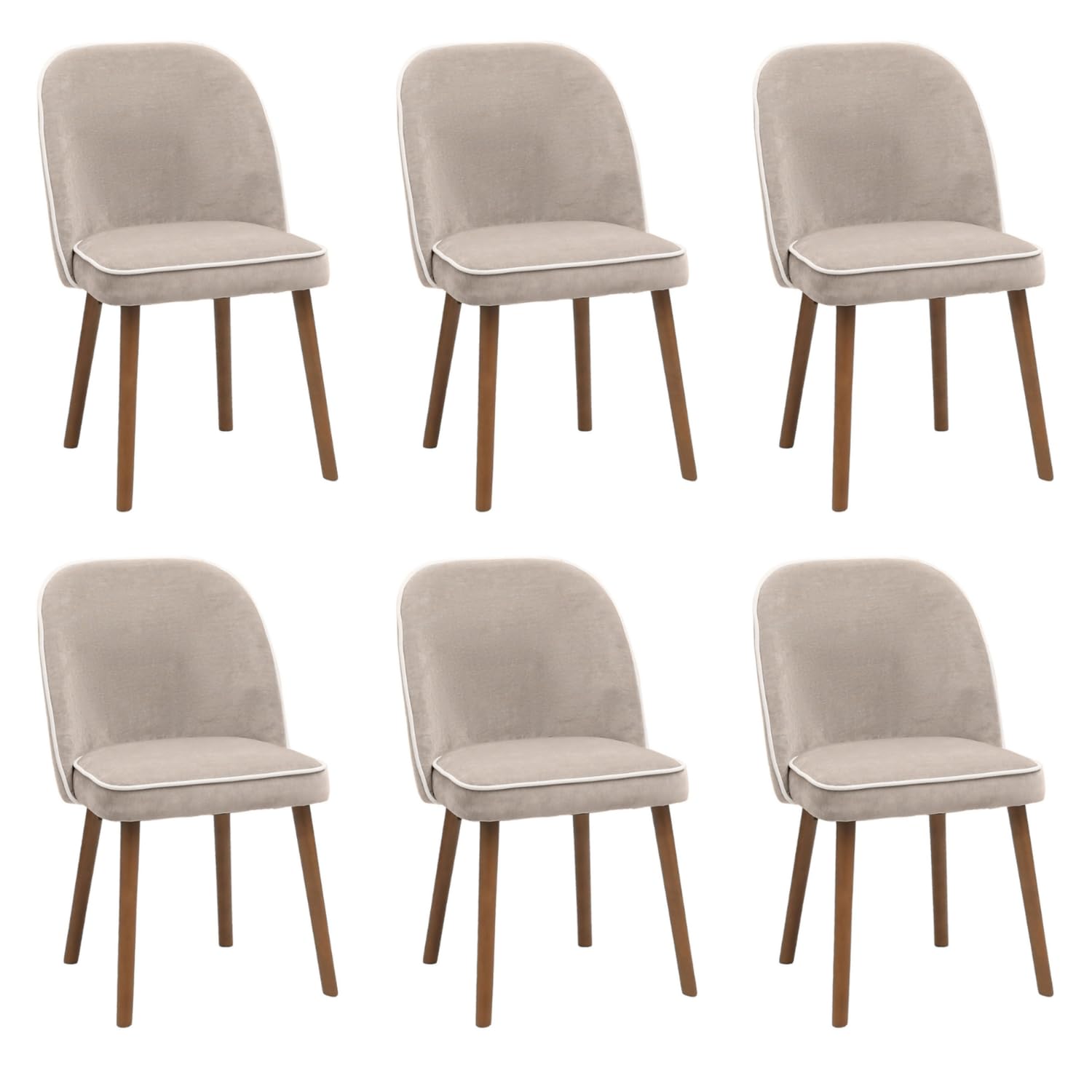 Beige Upholstered Dining Chairs Set – Soft Chenille Fabric – Curved Back Support – Solid Wood Legs – Modern Dining Room Chairs
