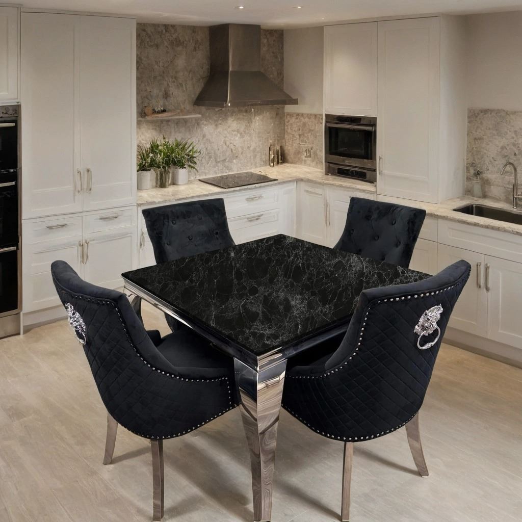 Louis Marble Dining Table – Modern Rectangular & Round Dining Room Table with Stainless Steel Base – Luxury Marble Top Dining Table for 4–6 People