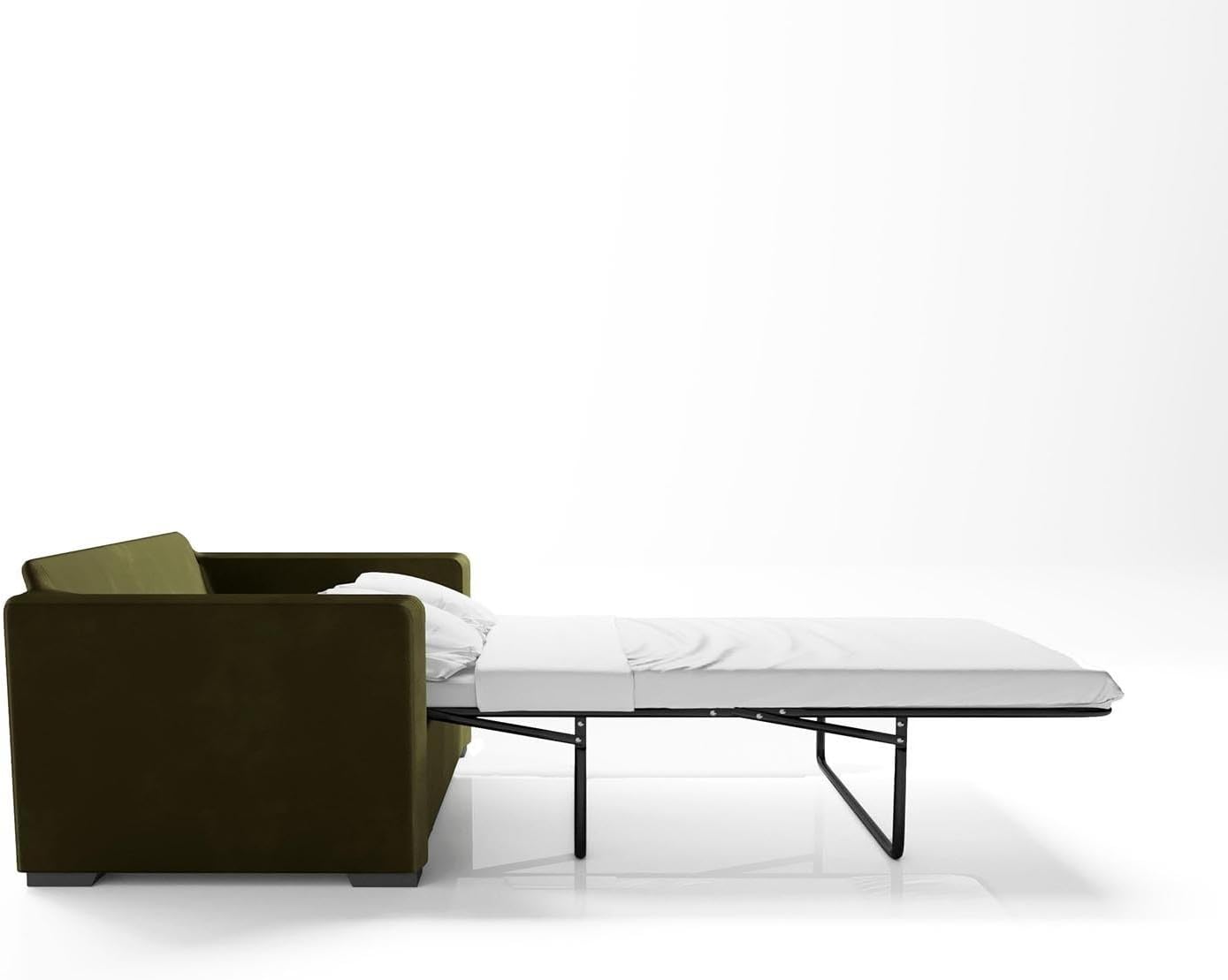 2 Seater Velvet Sofa Bed – Pull-Out Double Sleeper with Cushions & Soft Upholstery – Compact No Assembly Couch for Guest Room or Lounge – Olive, Mint Green or Blush Pink (Olive)