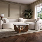 Round White Marble Coffee Table – Solid Mango Wood Base – Mid Century Modern Living Room Table – No Assembly Required