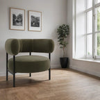 Romy Velvet Curved Armchair with Metal Legs – Recycled Velvet Lounge Accent Chair – Modern Upholstered Tub Chair – Living Room Seating