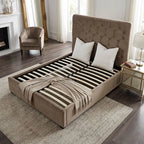 Madison 4ft6 Fawn Velvet Double Bed – Upholstered Bed Frame