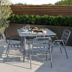 Modern 4 Seater Grey Aluminium Square Garden Dining Set – Contemporary Outdoor Patio Furniture