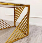 Azure Gold Console Table & Pair of Side Tables – Slim Hallway Console & Small Side Lamp Tables with White Sintered Stone Tops