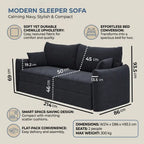 Navy Blue Chenille 3-Seater Sofa Bed with Pull-Out Design