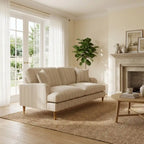 Cream Chenille 3 Seater Sofa with Blue Striped Cushions – Modern Living Room Sofa