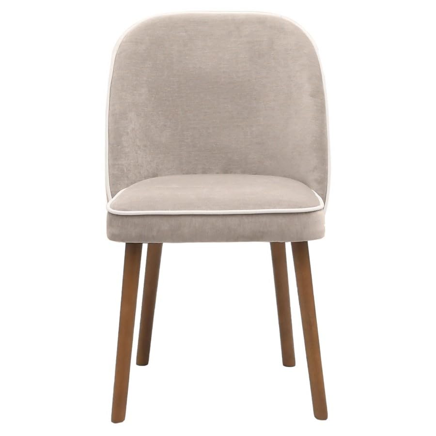Beige Upholstered Dining Chairs Set – Soft Chenille Fabric – Curved Back Support – Solid Wood Legs – Modern Dining Room Chairs
