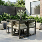 Luxury 8 Seater Grey Metal Cube Garden Dining Set with Cream Chairs – Modern Outdoor Patio Furniture