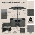 Luxury 4 Seater Grey Rattan Cube Garden Dining Set with Matching Parasol – Space Saving Outdoor Patio Furniture