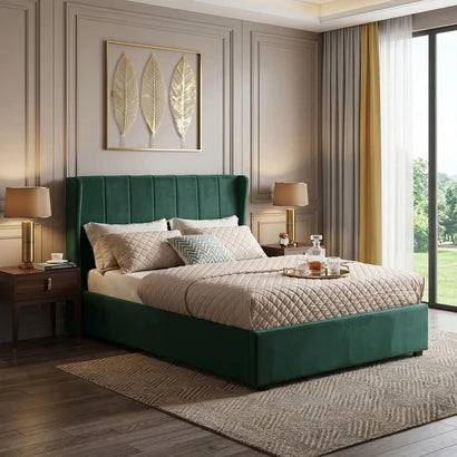 Ava 4ft6 Green Velvet Double Bed – Upholstered Bed Frame