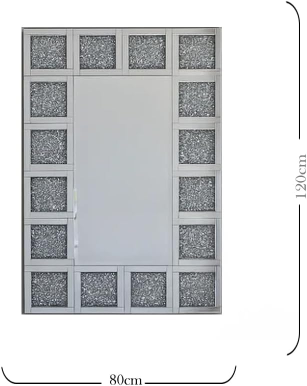 Luxury Crushed Diamond Wall Mirror 120x80cm – Large Rectangular Sparkle Mirror with Crystal Frame for Living Room, Hallway & Bedroom Décor