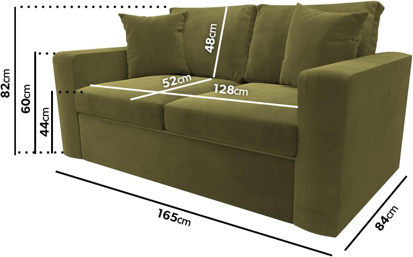 2 Seater Velvet Sofa Bed – Pull-Out Double Sleeper with Cushions & Soft Upholstery – Compact No Assembly Couch for Guest Room or Lounge – Olive, Mint Green or Blush Pink (Olive)