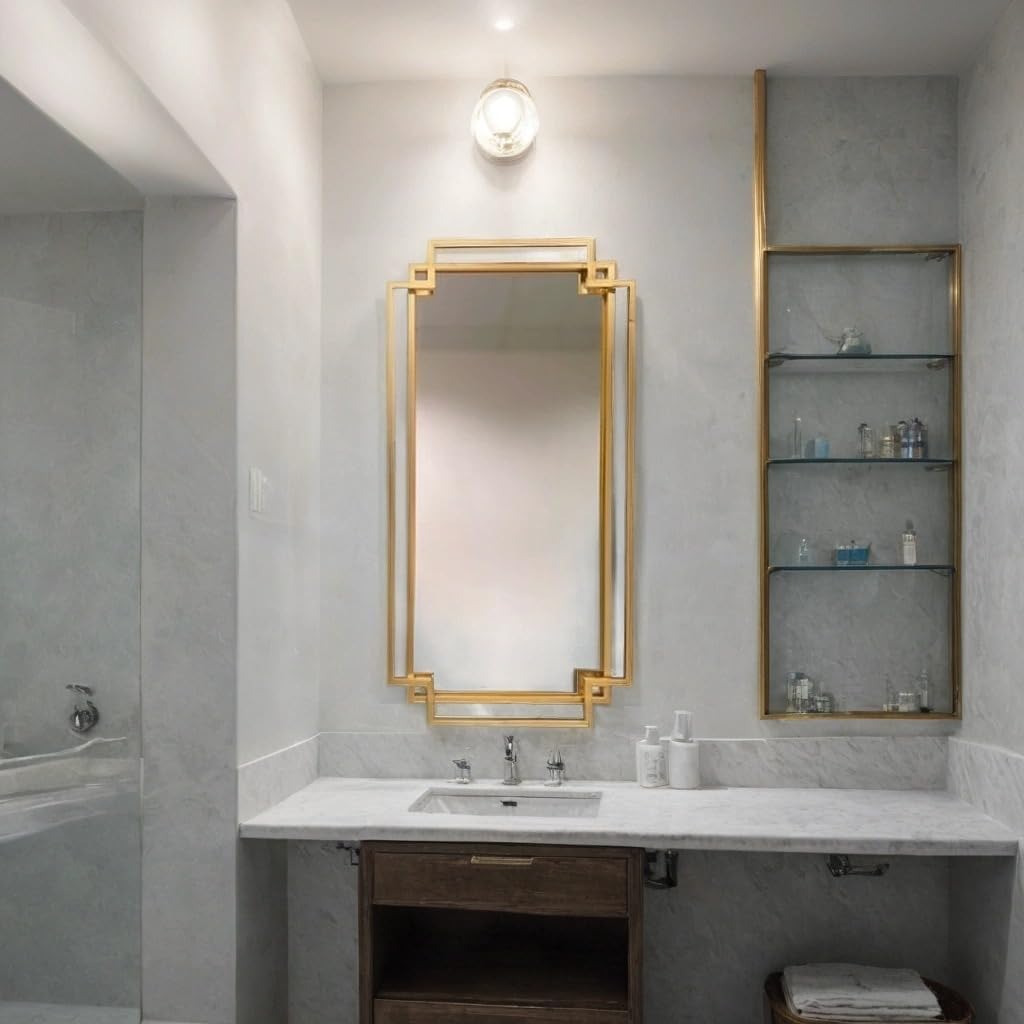 Art Deco Gold Rectangular Mirror 94 x 48 cm – Modern Metal Frame Wall Décor for Living Room, Bedroom or Hallway – Stylish Geometric Mirror with Clear Reflective Glass