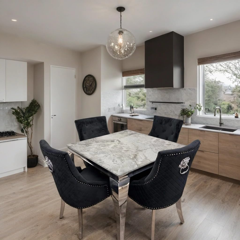 Louis Marble Dining Table – Modern Rectangular & Round Dining Room Table with Stainless Steel Base – Luxury Marble Top Dining Table for 4–6 People