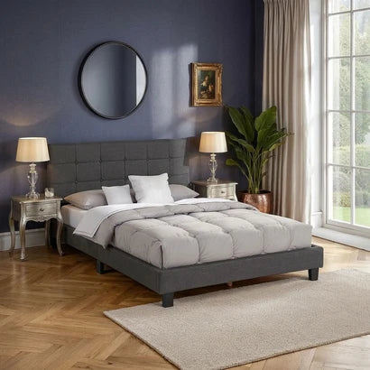 Carter 4ft6 Grey Faux Leather Double Bed Upholstered Bed Frame