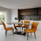 1.6m Dining Table and Chairs Set for 4 – Chrome Sintered Stone Table with 4 Flora Ruched Dining Chairs in Grey or Tan