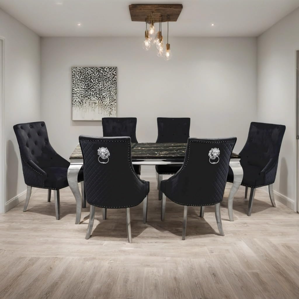 Louis Marble Dining Table – Modern Rectangular & Round Dining Room Table with Stainless Steel Base – Luxury Marble Top Dining Table for 4–6 People