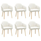 Beige Boucle Dining Chair Set of 2 – Armrest Dining Chairs – Upholstered Accent Chair – Modern Wooden Leg Dining Room Chairs