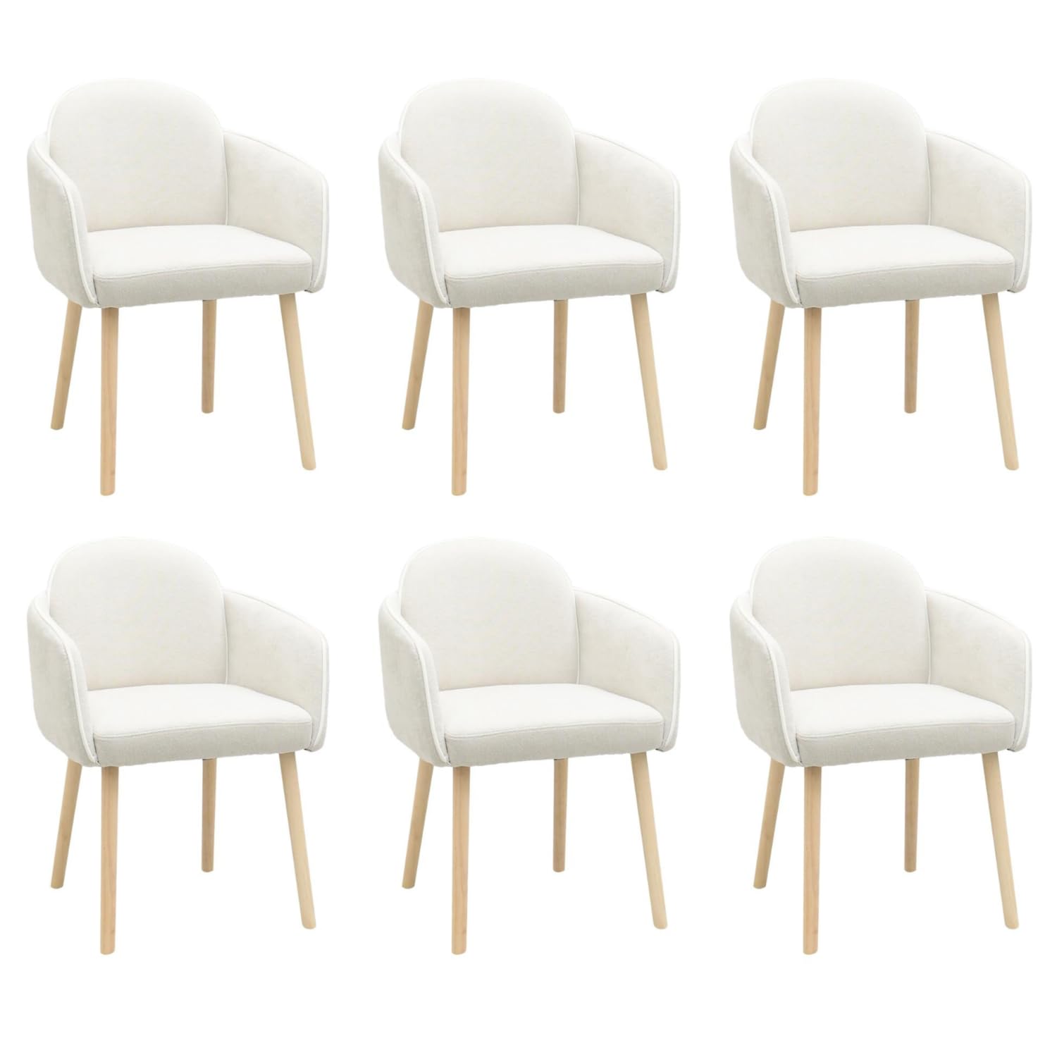 Beige Boucle Dining Chair Set of 2 – Armrest Dining Chairs – Upholstered Accent Chair – Modern Wooden Leg Dining Room Chairs