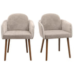 Beige Boucle Dining Chair Set of 2 – Armrest Dining Chairs – Upholstered Accent Chair – Modern Wooden Leg Dining Room Chairs