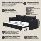 Navy Blue Chenille 3-Seater Sofa Bed with Pull-Out Design