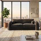 Dark Grey Velvet Curved 3 Seater Sofa –  Modern Designer Sofa for Living Room