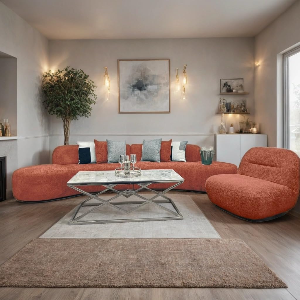 Miami Curved Boucle Sofa 3 Seater Modern Sculptural with Deep Seat Mid Century Style Curved Sofa for Living Room