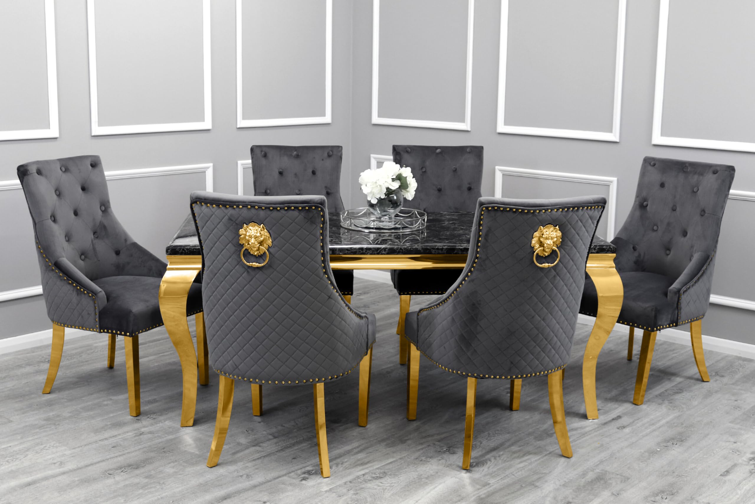 Marble Dining Table with Gold Frame – Modern Marble Top Dining Room Table for 4 or 6 Chairs (Table Only, Chairs Sold Separately)