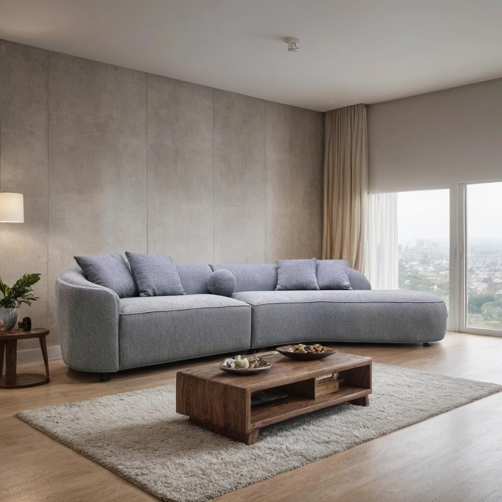 Pebble 3 Seater Boucle Sofa in Grey – Modern Curved Sofa for Living Room, Stylish Textured Fabric Couch for Comfort & Elegance