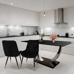 Luvon 1.6m Dining Table Set: Marble-Top & Velvet Chairs | Black Sintered Stone, Chrome Base | Elegant Dining Room Set