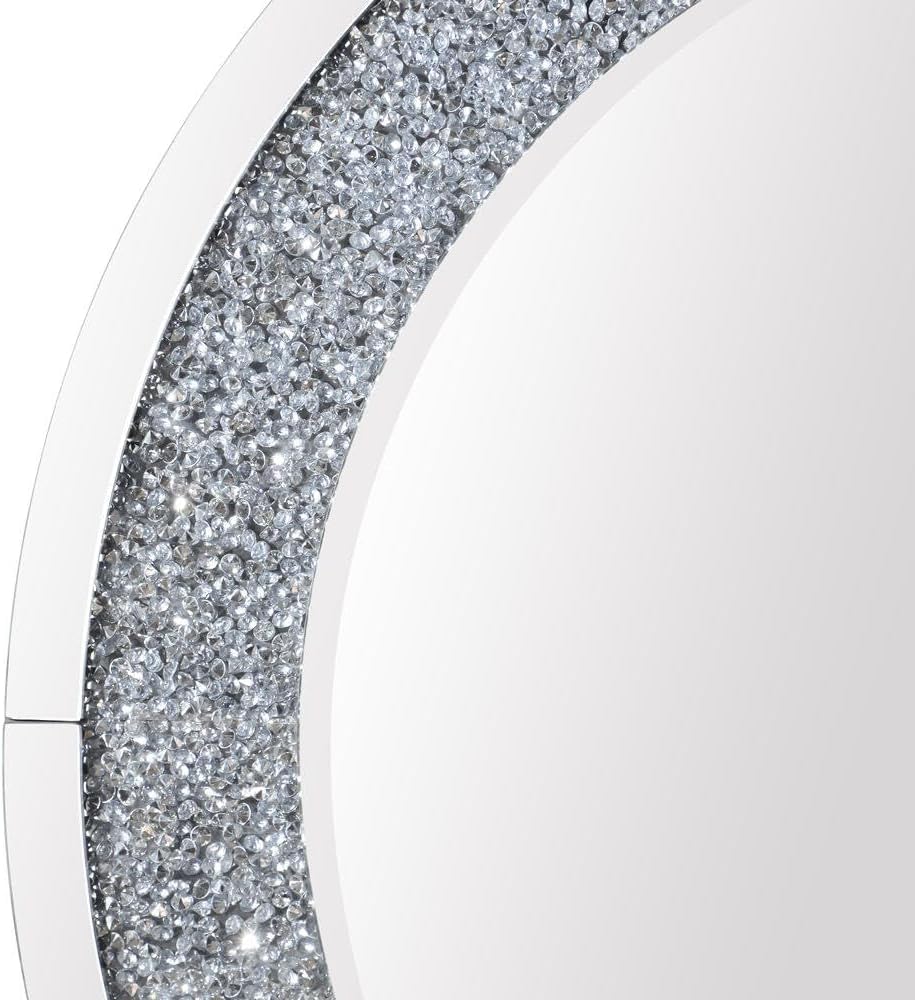 Round Decorative Mirror 80cm Wall Mirror with Crushed Glass Border Modern Circular Accent for Living Room, Bedroom & Hallway