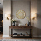 Geometric Gold Round Mirror 80 cm – Modern Metal Frame Circular Wall Décor for Living Room, Bedroom, or Hallway – Luxury Statement Piece with Clear Reflective Glass