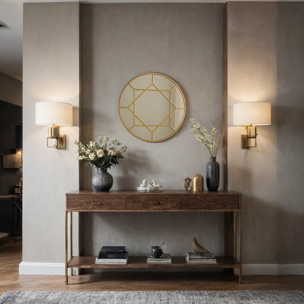 Geometric Gold Round Mirror 80 cm – Modern Metal Frame Circular Wall Décor for Living Room, Bedroom, or Hallway – Luxury Statement Piece with Clear Reflective Glass