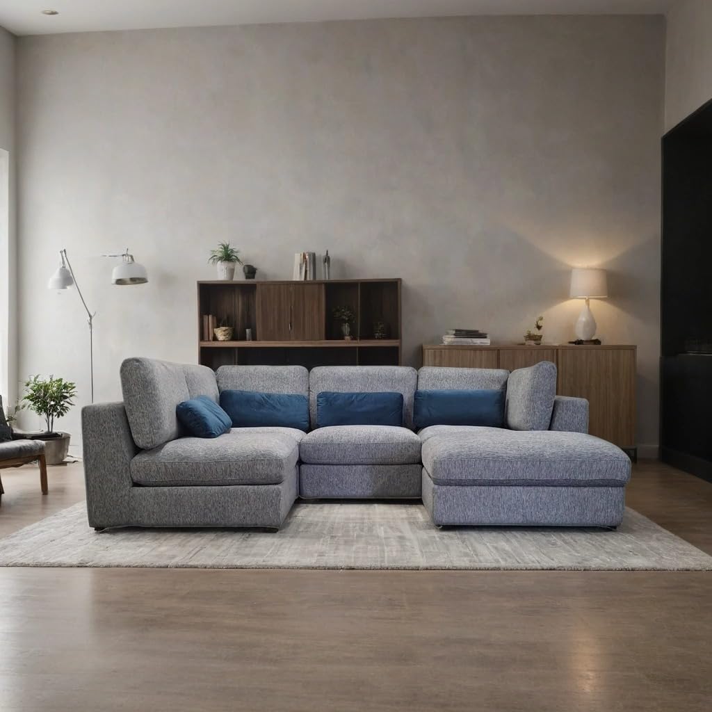 Madison U Shaped Modular Sofa – Large Corner Sectional Sofa Fabric – 5 Seater U Shape Sofa for Living Room (Bluish Grey)