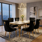 Luvon Milan Cream Marble Dining Table with Gold Frame & Lion Knocker Velvet Chairs