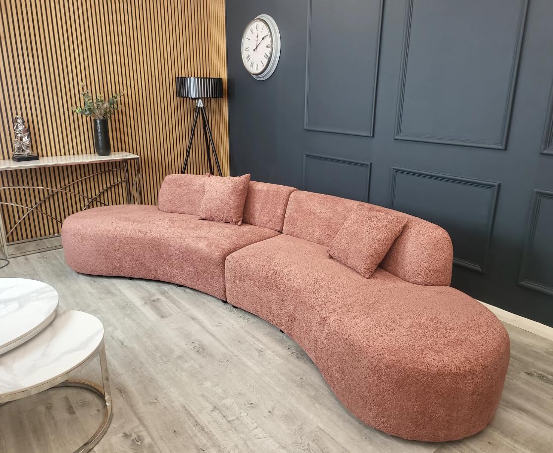 Miami Curved Boucle Sofa 3 Seater Modern Sculptural with Deep Seat Mid Century Style Curved Sofa for Living Room