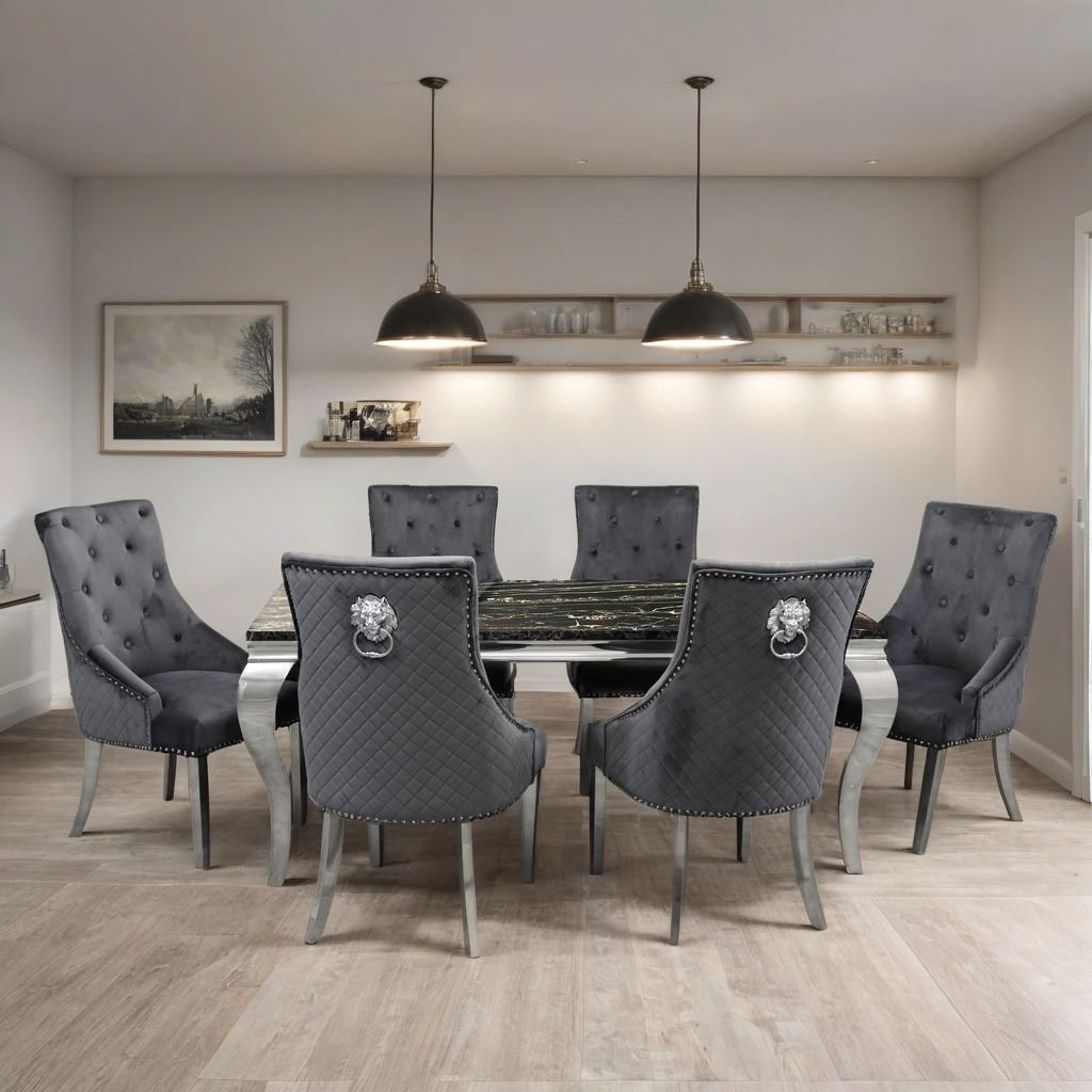 Louis Marble Dining Table – Modern Rectangular & Round Dining Room Table with Stainless Steel Base – Luxury Marble Top Dining Table for 4–6 People