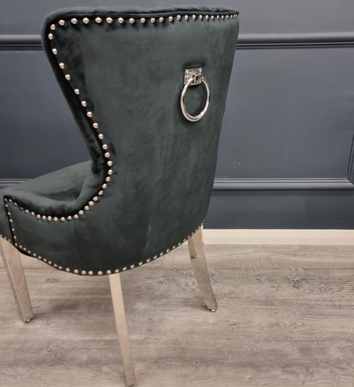 Megan Velvet Dining Chairs Set of 2 – Deep Buttoned Back with Chrome Ring Knocker – Upholstered Dining Room Chairs