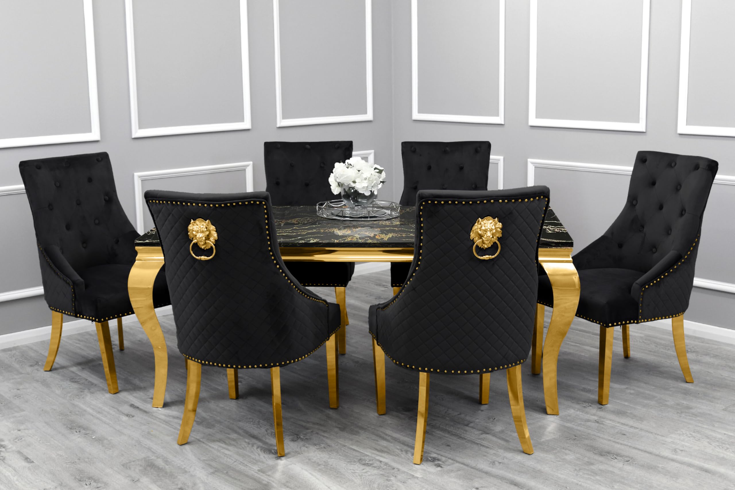 Marble Dining Table with Gold Frame – Modern Marble Top Dining Room Table for 4 or 6 Chairs (Table Only, Chairs Sold Separately)