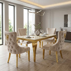 Luvon Milan Cream Marble Dining Table with Gold Frame & Lion Knocker Velvet Chairs